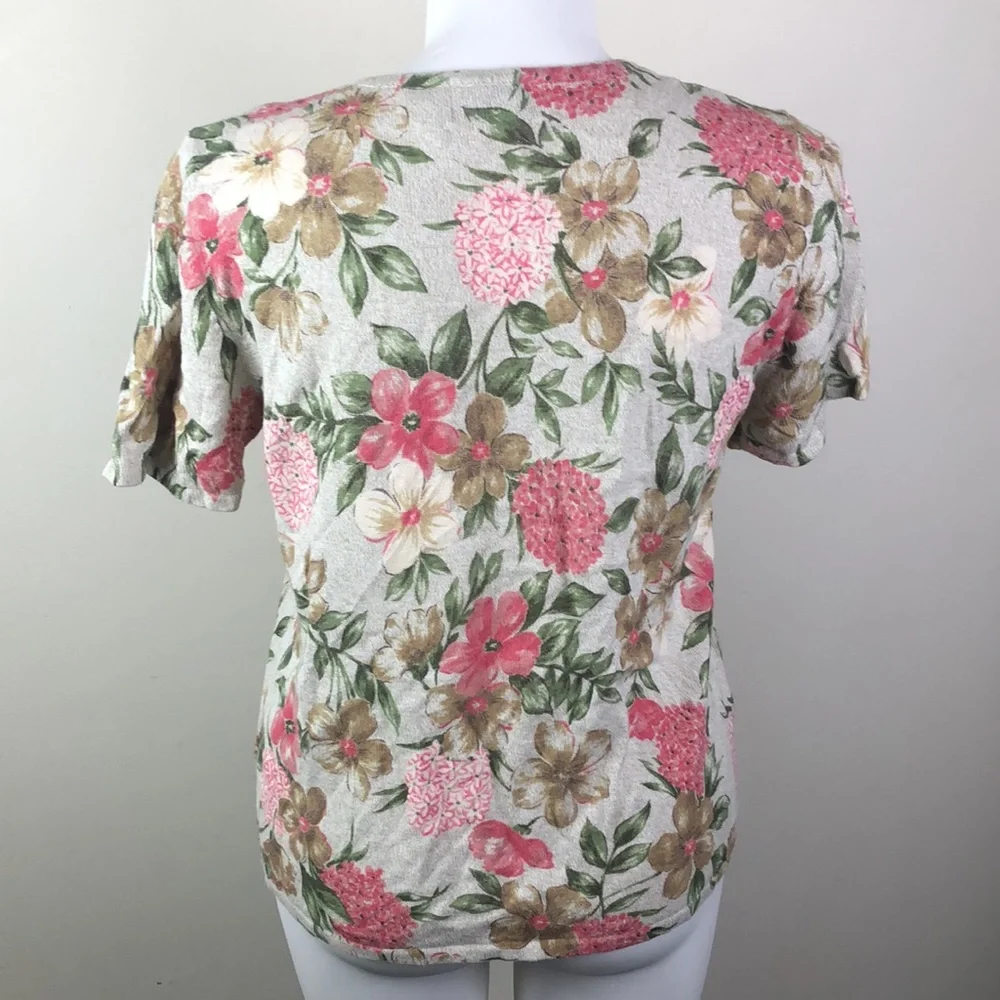 Short Sleeve Sweater Beaded Floral